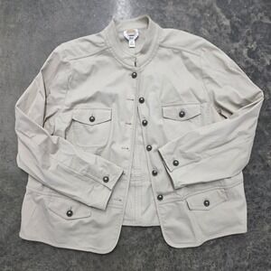 Talbots Woman 22W Stretch Beige Safari Jacket Button Front Career
